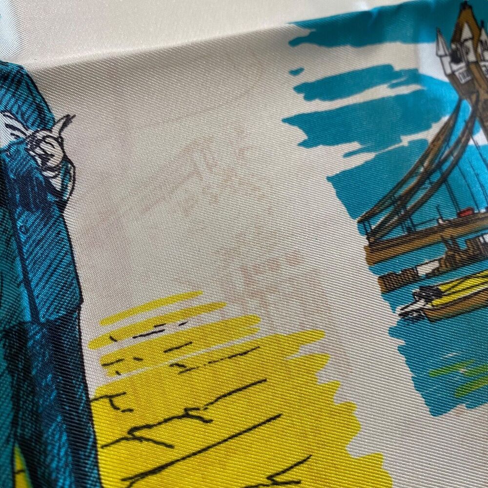 Vintage Acetate Scarf A Squire Souvenir of London 31 X 31 Landmarks Original Box - Picture 14 of 16